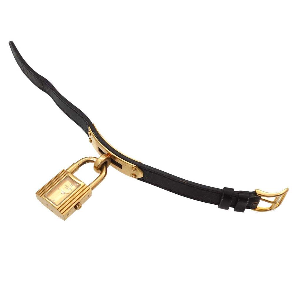 Hermes Gold Padlock Watch on Black Leather Strap - Picture 3 of 9